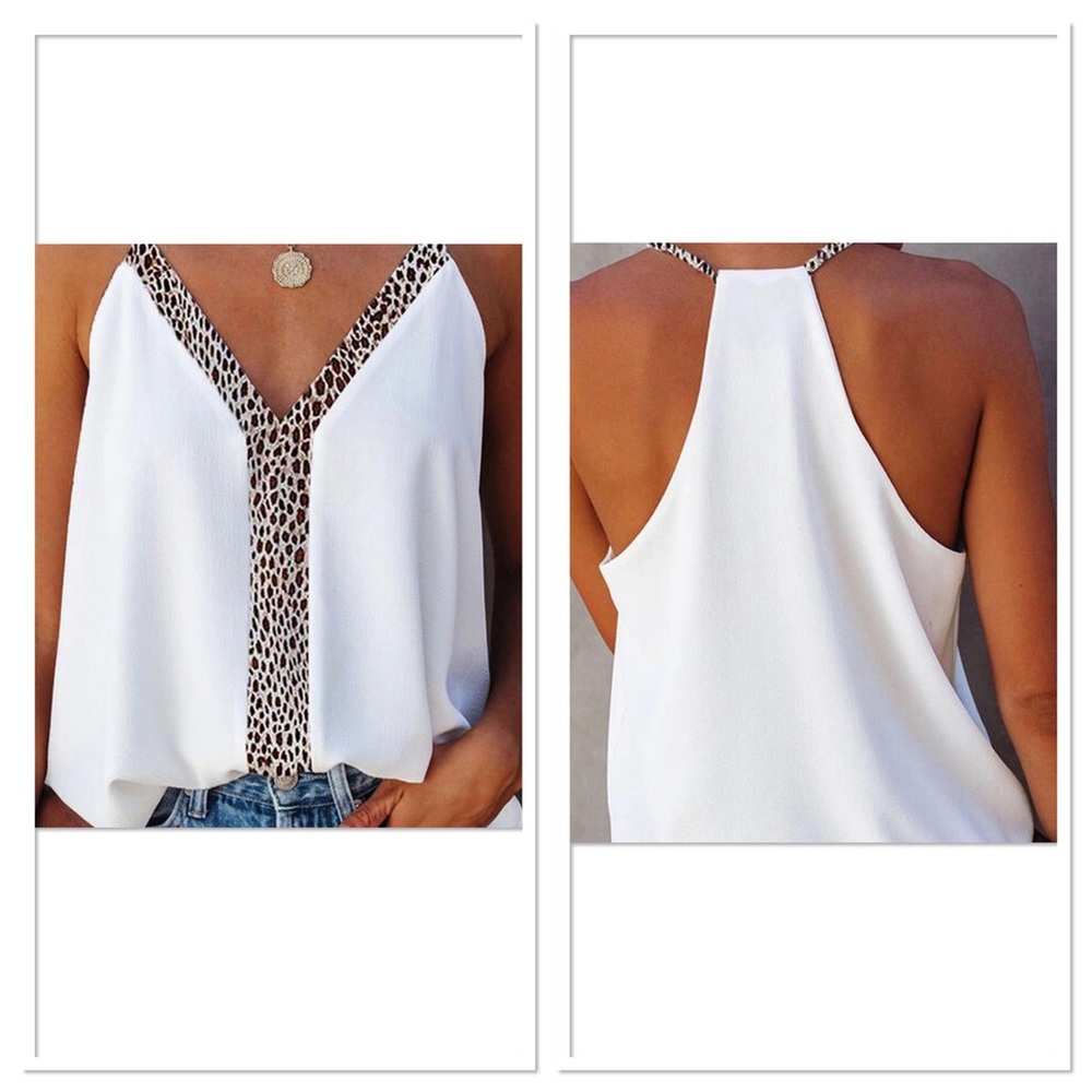 White Leopard V-Neck Racerback Cami Top